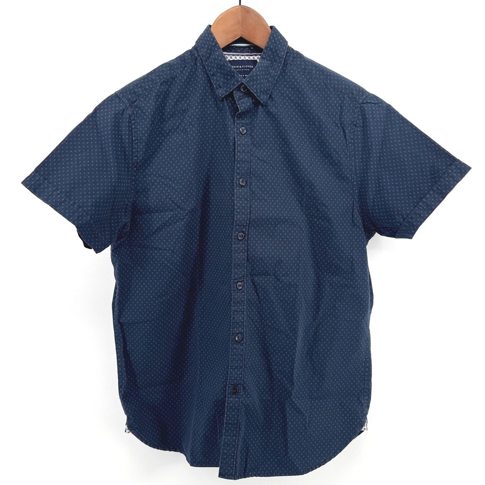 Denim & Flower Navy Blue Slim Fit Button‎ Down Mens Medium Business Casual Work